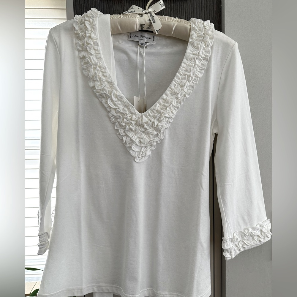 Anne Fontaine Lynnel White V-Neck Top